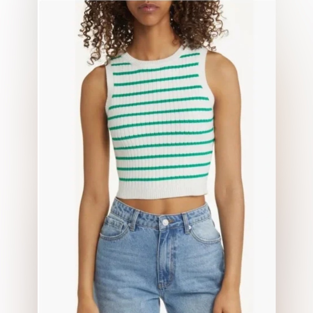 All in Favor Women’s Striped Sleeveless Knit Top - Green and White